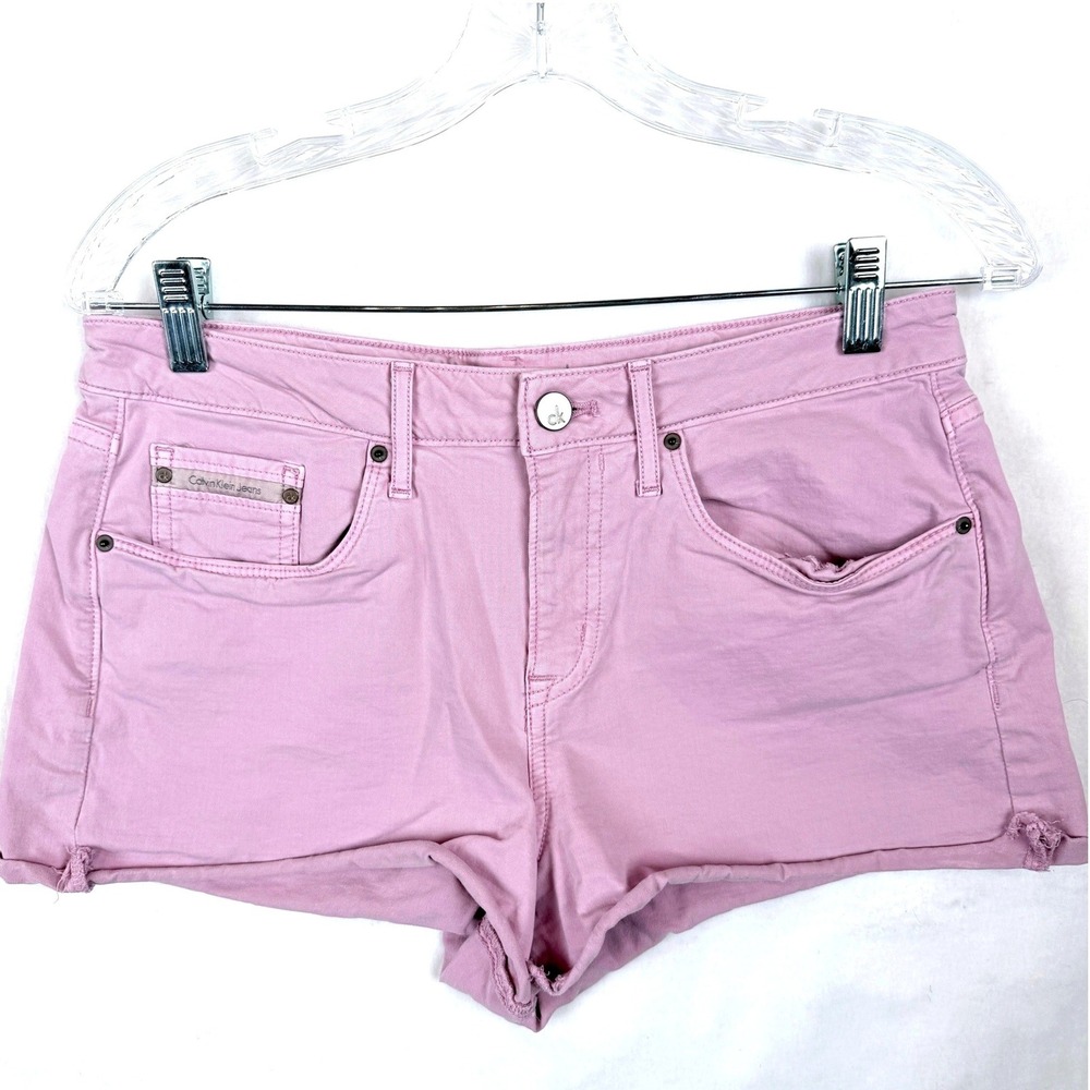 Calvin Klein Jeans 28 Lavender Mid Rise Micro Denim Shorts Cutoff CK Logo Womens